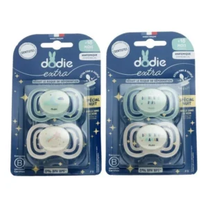 Dodie Extra Sucettes Anatomiques Silicone Extra Fines Jour et Nuit +18 Mois F9 Lot de 2
