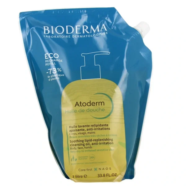 BIODERMA Atoderm Huile de douche peau sujette eczéma atopique Eco Recharge 1L