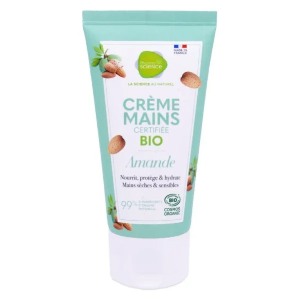 Pharmascience Crème Mains Bio Amande Douce Peaux Sèches Sensibles Hydratante Nourrissante 50 ml