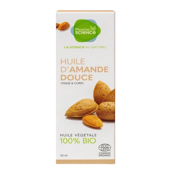 Pharmascience Huile Végétale de Amande Douce Bio 100 % Pure Visage Corps Cheveux Cosmos Organic 50 ml