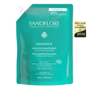 Sanoflore Aqua Magnifica Eau Botanique Anti-Imperfections Bio Menthe Poivrée Peaux Mixtes à Grasses Recharge 400 ml