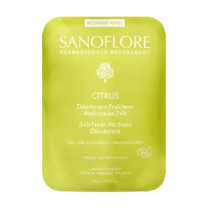 Sanoflore Déodorant Fraîcheur 24h Citrus Bio Roll-On Cataire Citronnée Aloe Vera Sans Sels d'Aluminium Recharge 50 ml