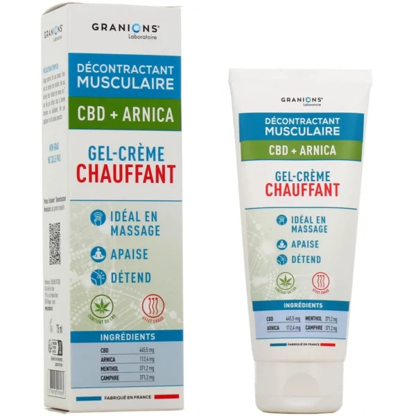 Granions CBD et Arnica Gel-Crème Chauffant Massage Musculaire 75 ml