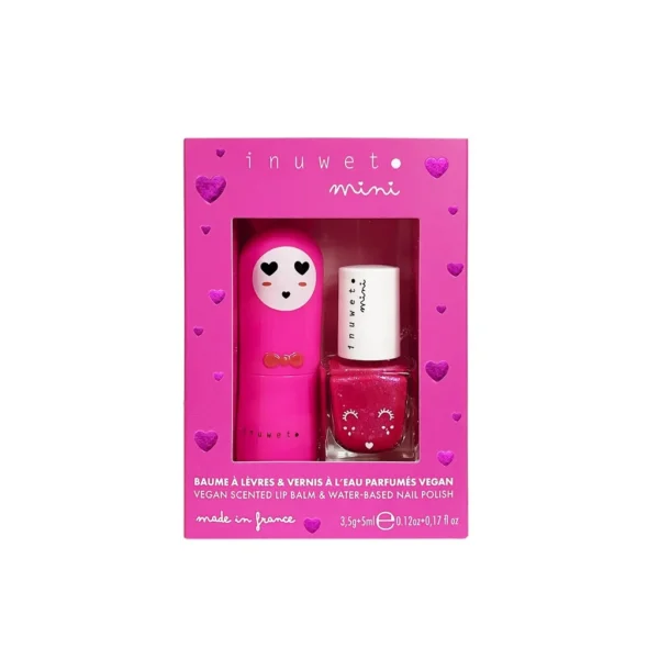 Inuwet Coffret Duo Baume à Lèvres Cerise 3,5 g + Vernis à l'Eau Parfumé Fraise 5 ml Enfants