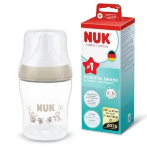 NUK Perfect Match Biberon 150 ml Anti-Coliques Tétine Silicone Taille S Dès la Naissance Singe