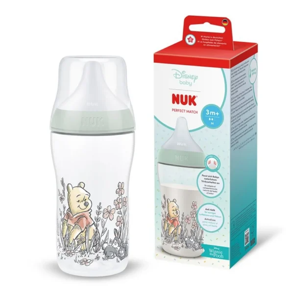 NUK Perfect Match Biberon 260 ml Tétine Silicone Taille M Winnie l'Ourson