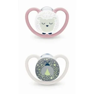 NUK Perfect Match Air Nuit 2 Sucettes 18-36 Mois Mouton Phosphorescentes Silicone Sans BPA EN 1400