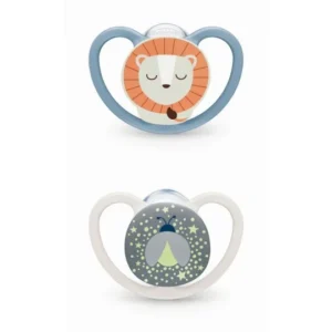 NUK Perfect Match Air Nuit 2 Sucettes 6-18 Mois Lion Phosphorescentes Silicone Sans BPA EN 1400