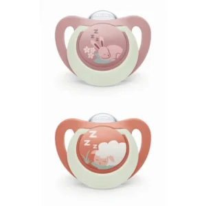 NUK First Choice Nuit 2 Sucettes Physiologiques 6-18 Mois Lapin Mouton Anneau Phosphorescent