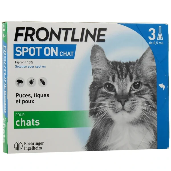 Frontline Spot On Chat - Anti-puces Anti-tiques pour chat - 3 pipettes