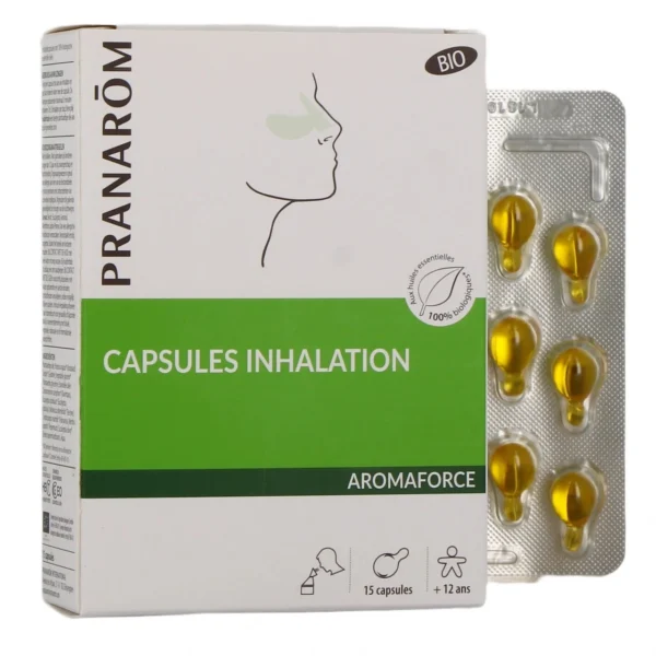 Pranarôm Aromaforce Capsules pour Inhalation Bio Huiles Essentielles Voies Respiratoires Adulte et Enfant Dès 12 Ans Boîte de 15
