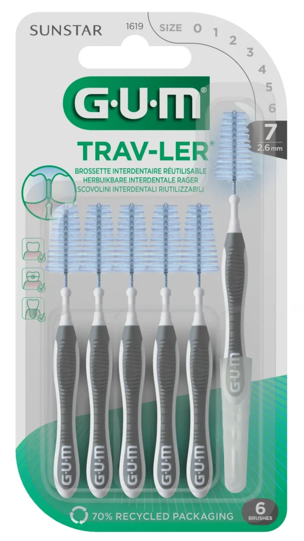 GUM Trav-Ler Brossettes Interdentaires Réutilisables 1619 2,6 mm ISO 7 Boîte de 6