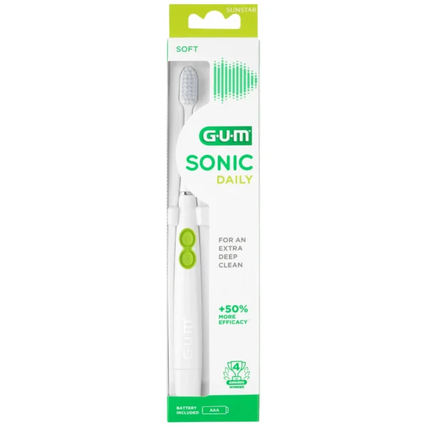 GUM Sonic Daily 4100 Brosse à Dents Électrique à Pile Souple Blanche