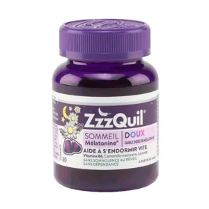 ZzzQuil Doux - Gommes arôme naturel fruits des bois - Complément alimentaire à base de valériane, camomille, lavande, vitamine B6 et de mélatonine - 30 gommes
