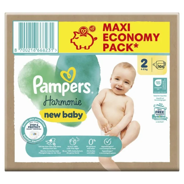 Pampers Harmonie Couches Hypoallergéniques Taille 2 Pack de 104
